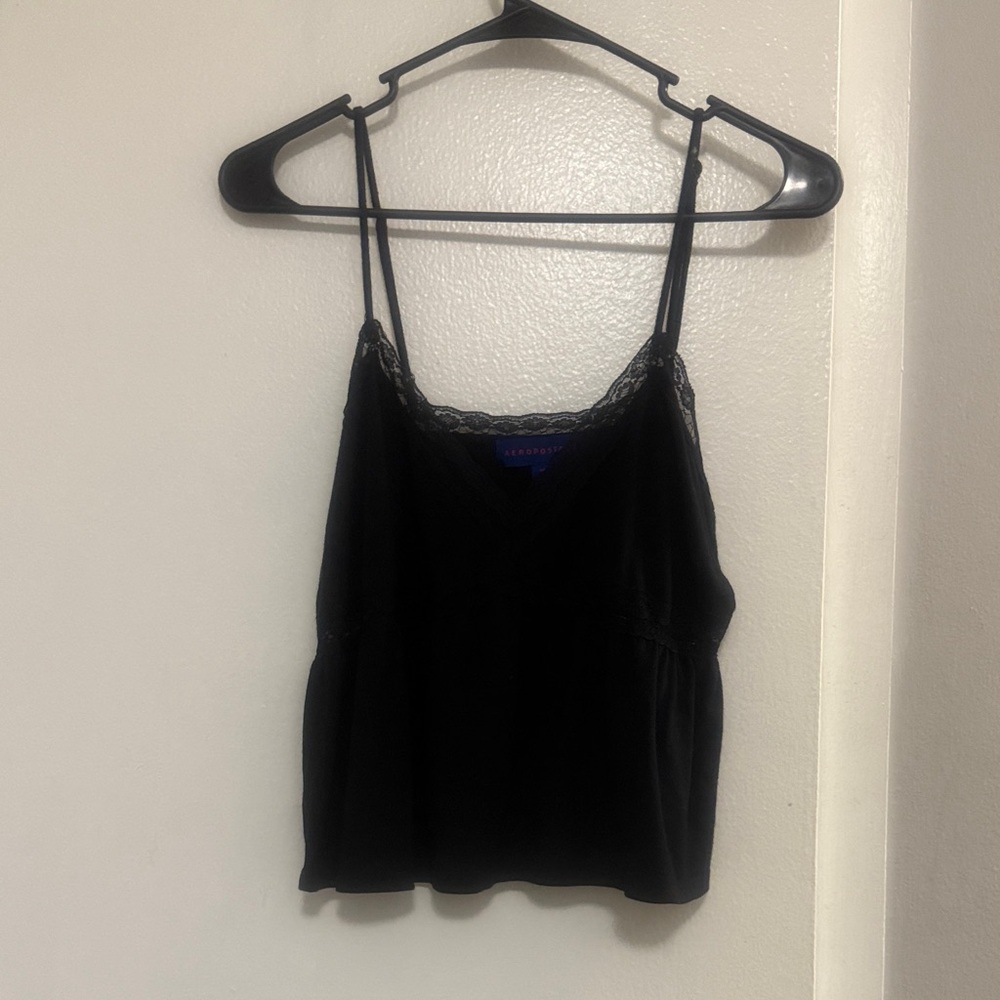 Elegant Black Lace Trim Cami Top